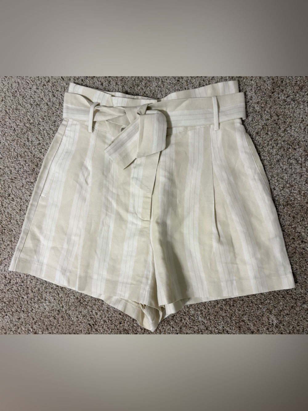 Astr High-Waist Cream & White Striped Shorts